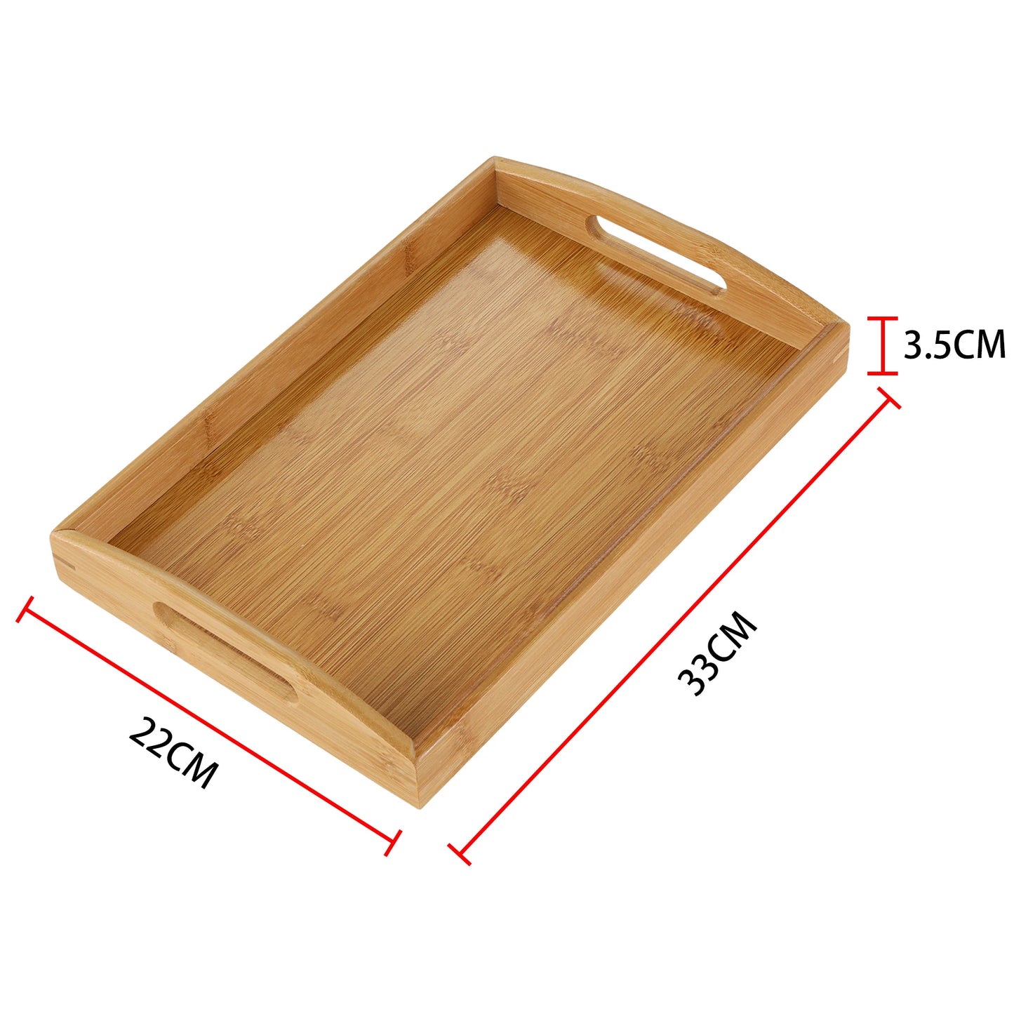 Family Bamboo Serving Tray with Handles - Large Rectangular Kitchen & Breakfast Tray