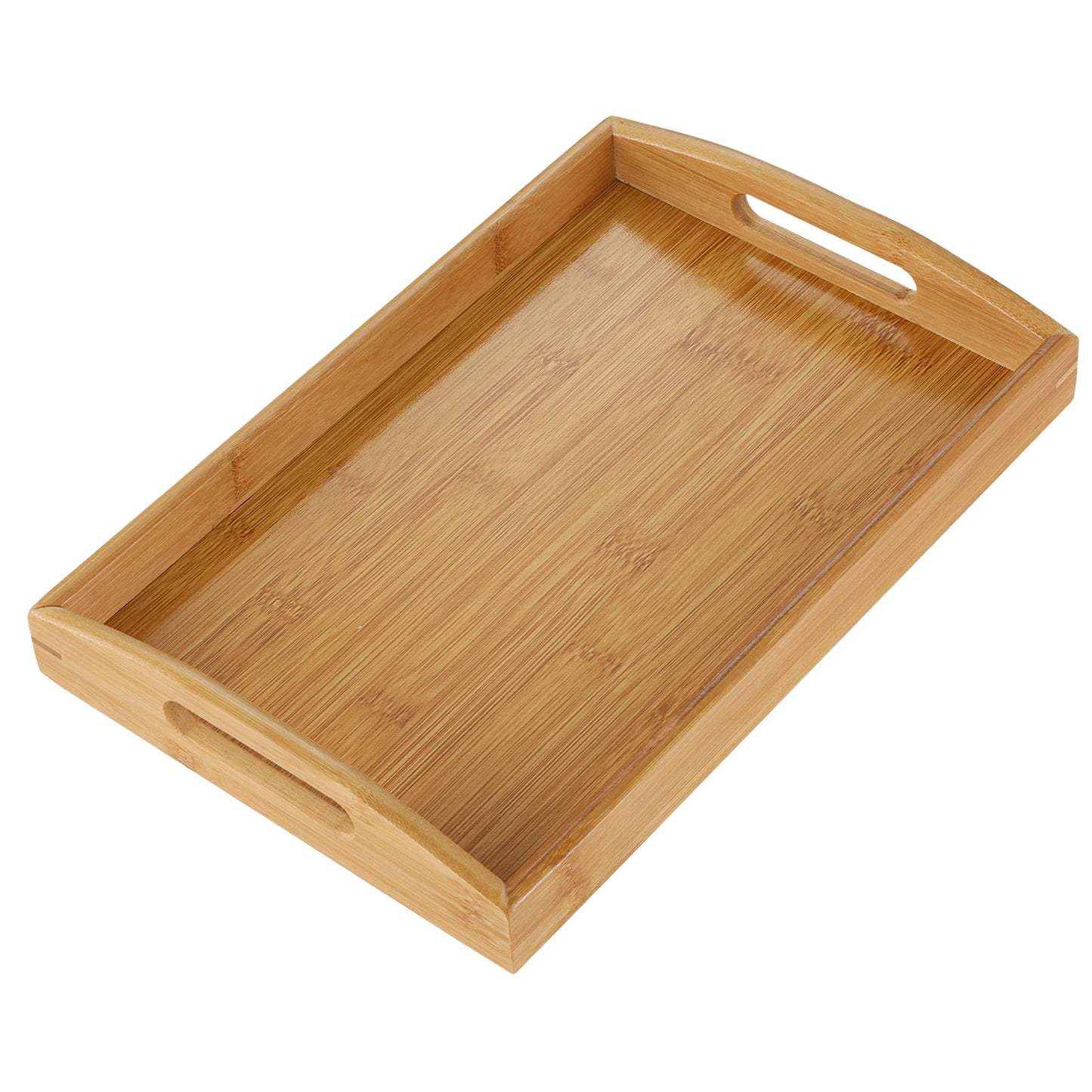 Family Bamboo Serving Tray with Handles - Large Rectangular Kitchen & Breakfast Tray