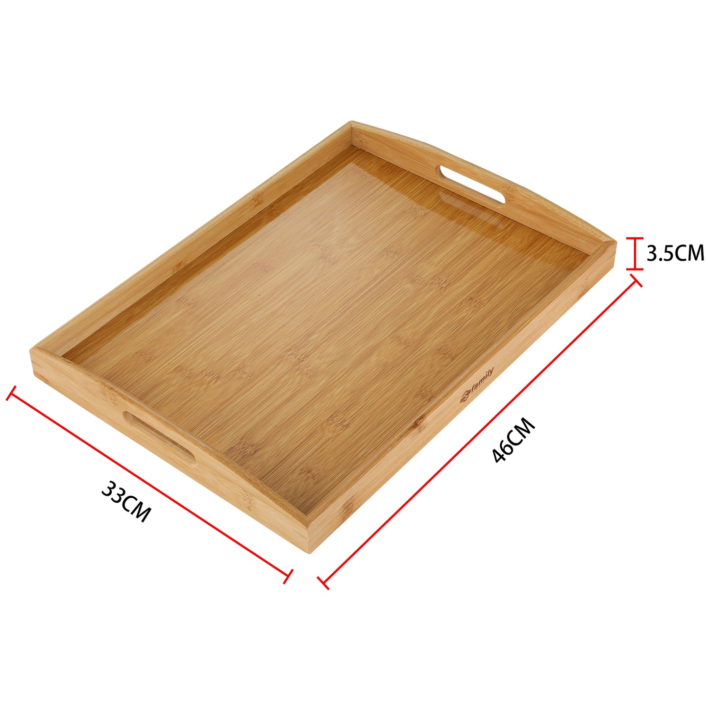 Family Bamboo Serving Tray with Handles - Large Rectangular Kitchen & Breakfast Tray