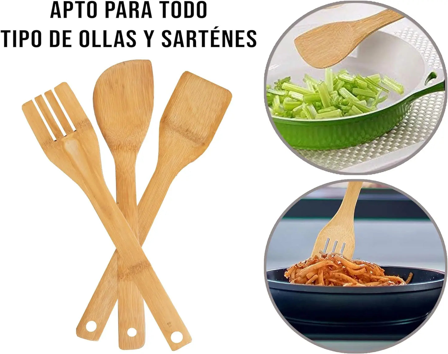 Kit de 5 ustensiles de cuisine en bois avec support – Ustensiles de cuisine antiadhésifs