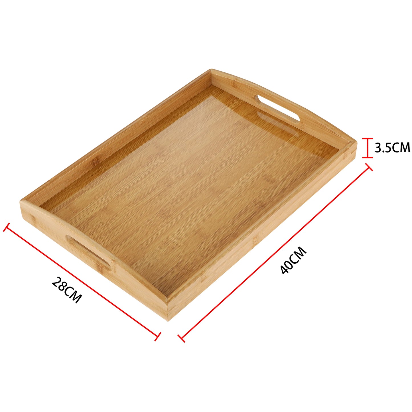 Bandeja de bambú para servir con asas para la familia: bandeja rectangular grande para cocina y desayuno