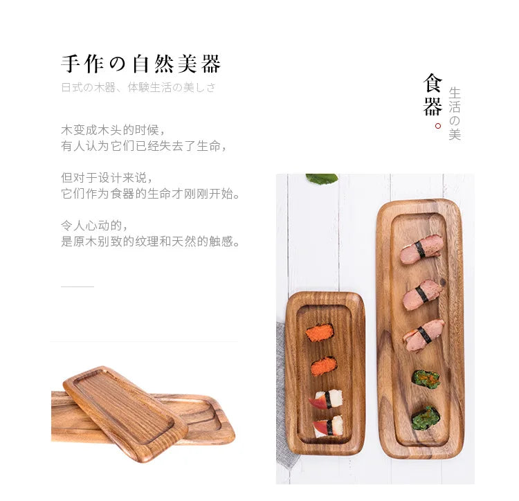 Amgo Acacia Wood Sushi Tray - Irregular Solid Wooden Cake & Dessert Plate