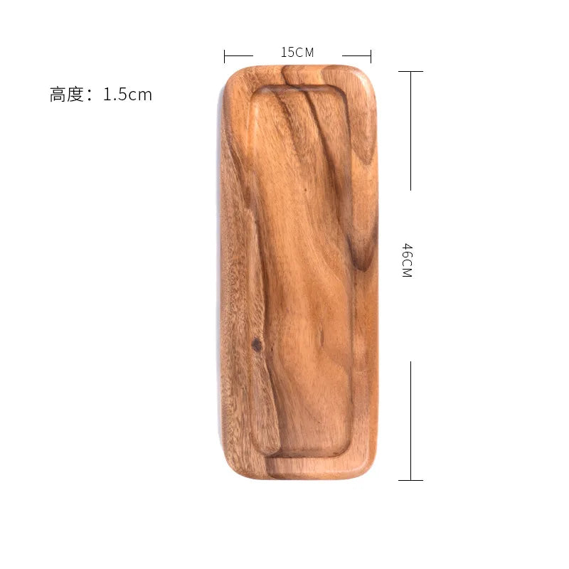 Plateau à sushi en bois d'acacia Amgo - Assiette à gâteau et à dessert irrégulière en bois massif