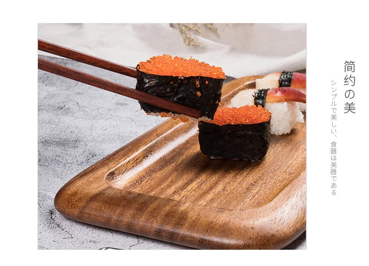 Plateau à sushi en bois d'acacia Amgo - Assiette à gâteau et à dessert irrégulière en bois massif