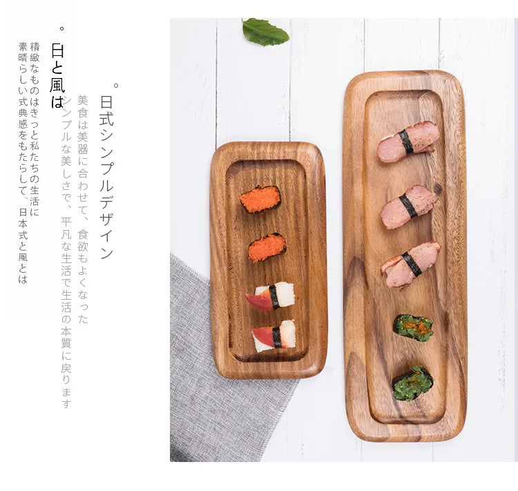 Plateau à sushi en bois d'acacia Amgo - Assiette à gâteau et à dessert irrégulière en bois massif