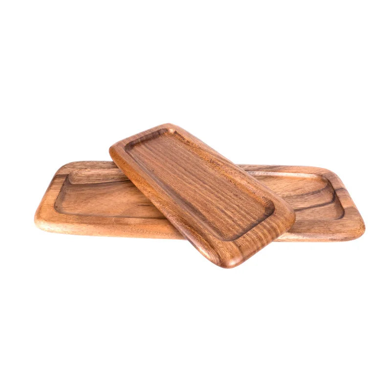 Amgo Acacia Wood Sushi Tray - Irregular Solid Wooden Cake & Dessert Plate