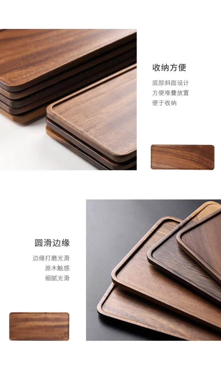 Rectangle Wooden Tea Tray - Serving Plate for Snacks & Food Storage