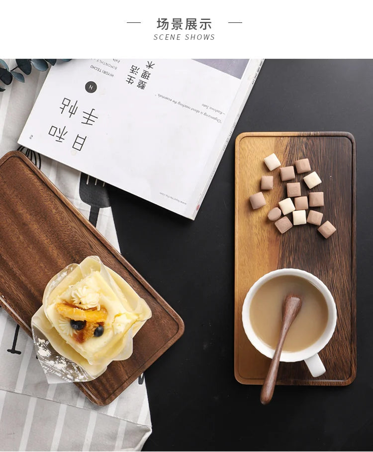 Bandeja rectangular de madera para té: plato para servir bocadillos y almacenar alimentos