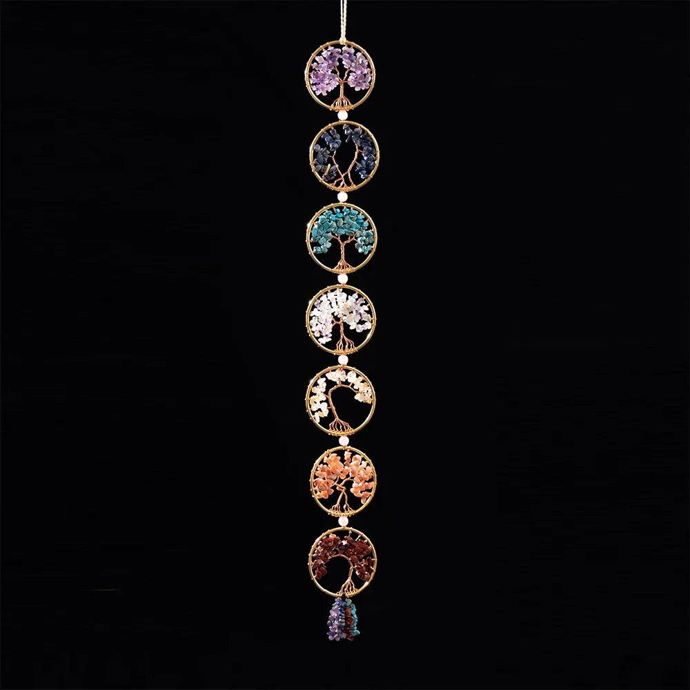 Agate Crystal 7 Chakras Gemstone Dream Catcher Natural Agate Bedroom Wall Hanging Crystal Dream Catcher Home Craft Decorations