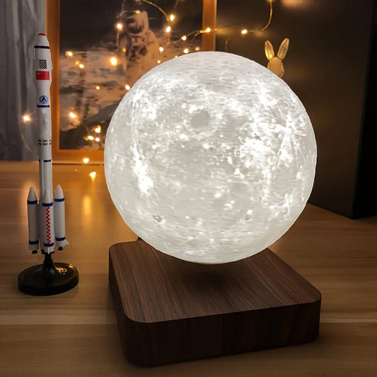 Levitating Moon Lamp: 3-Color Spinning Night Light for Home & Office Decor