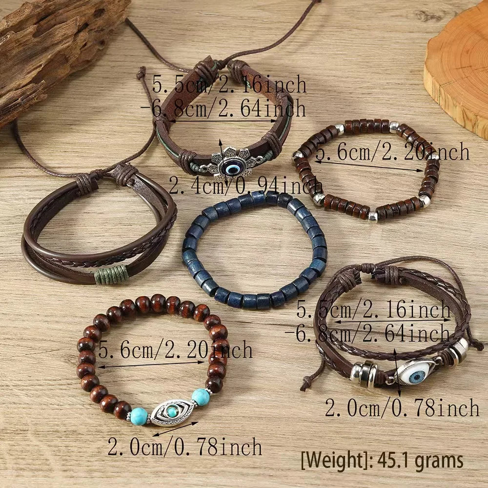 Bohemian Charm Bracelets Set: Feather, Evil Eye, Hamsa Hand & More