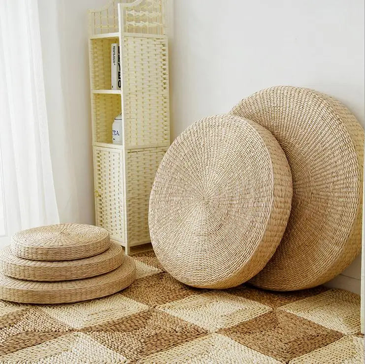 Hot 40cm*40cm Handmade Woven Natural Straw Round Pouf Tatami Cushion Floor Japanese Style Cushion Home Textile