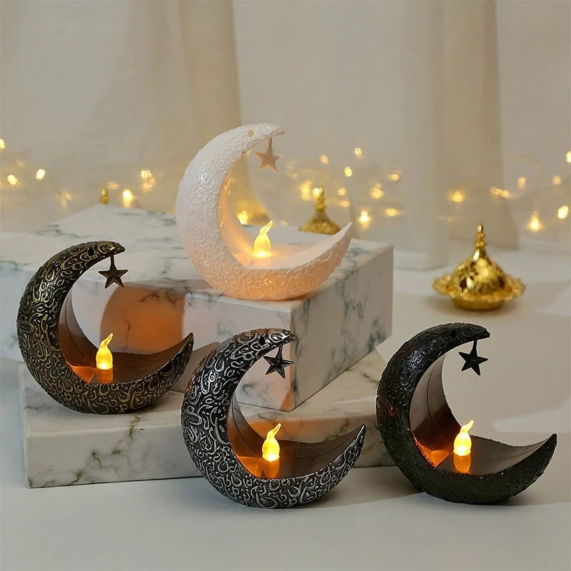 Lámpara de vela LED con forma de estrella y luna para EID Mubarak: decoración del hogar para el Ramadán