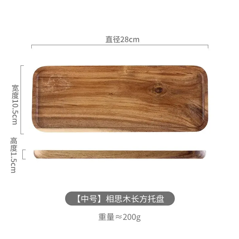 Rectangle Wooden Tea Tray - Serving Plate for Snacks & Food Storage