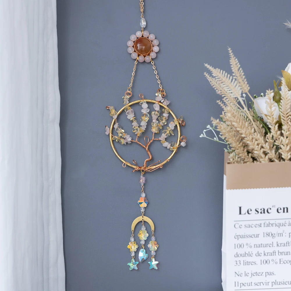 Agate Crystal 7 Chakras Gemstone Dream Catcher Natural Agate Bedroom Wall Hanging Crystal Dream Catcher Home Craft Decorations