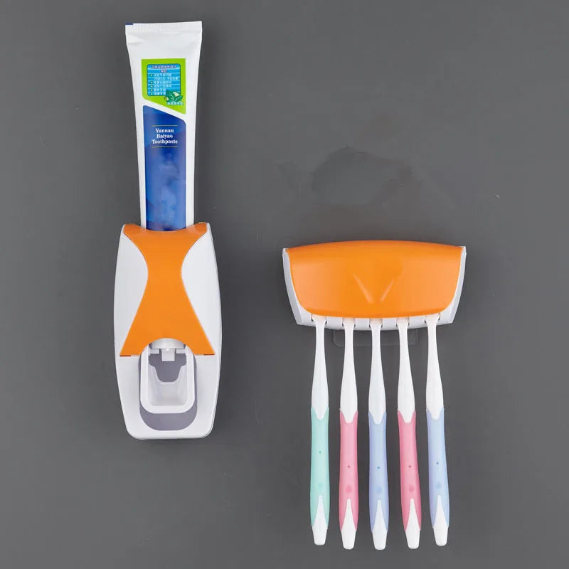 Dispensador automático de pasta de dientes y portacepillos de pared