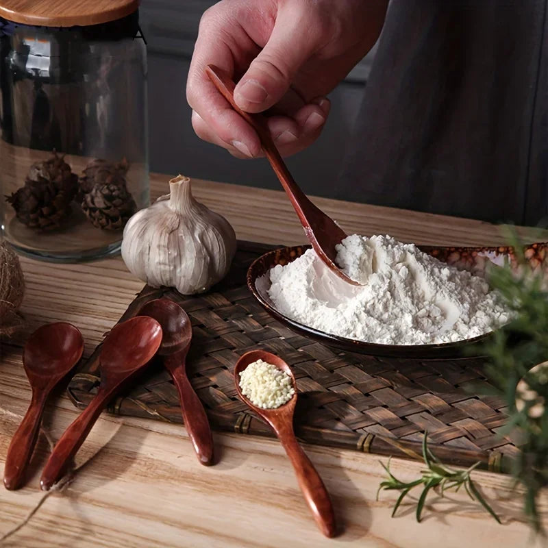 6-Piece Wooden Tea & Coffee Spoon Set - Long, Small, and Dessert Spoons