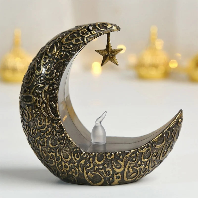 EID Mubarak Star & Moon LED Candlestick Lamp - Ramadan Home Decor