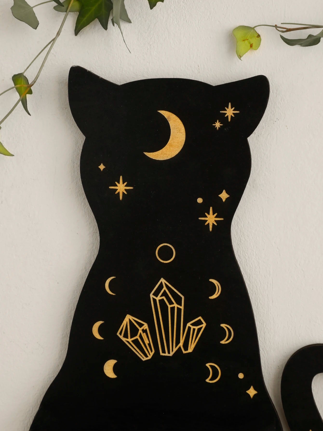 Black Cat Moon Phase Wooden Shelf for Witchy Home Decor