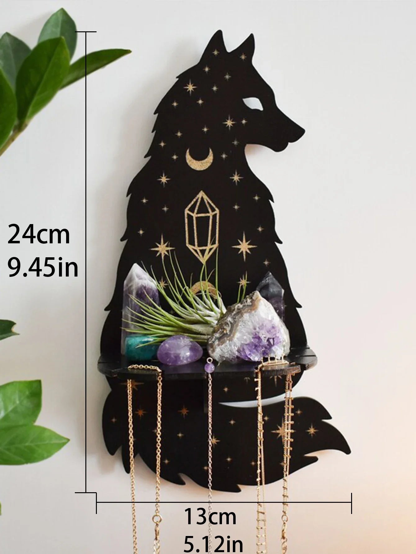 Black Cat Moon Phase Wooden Shelf for Witchy Home Decor