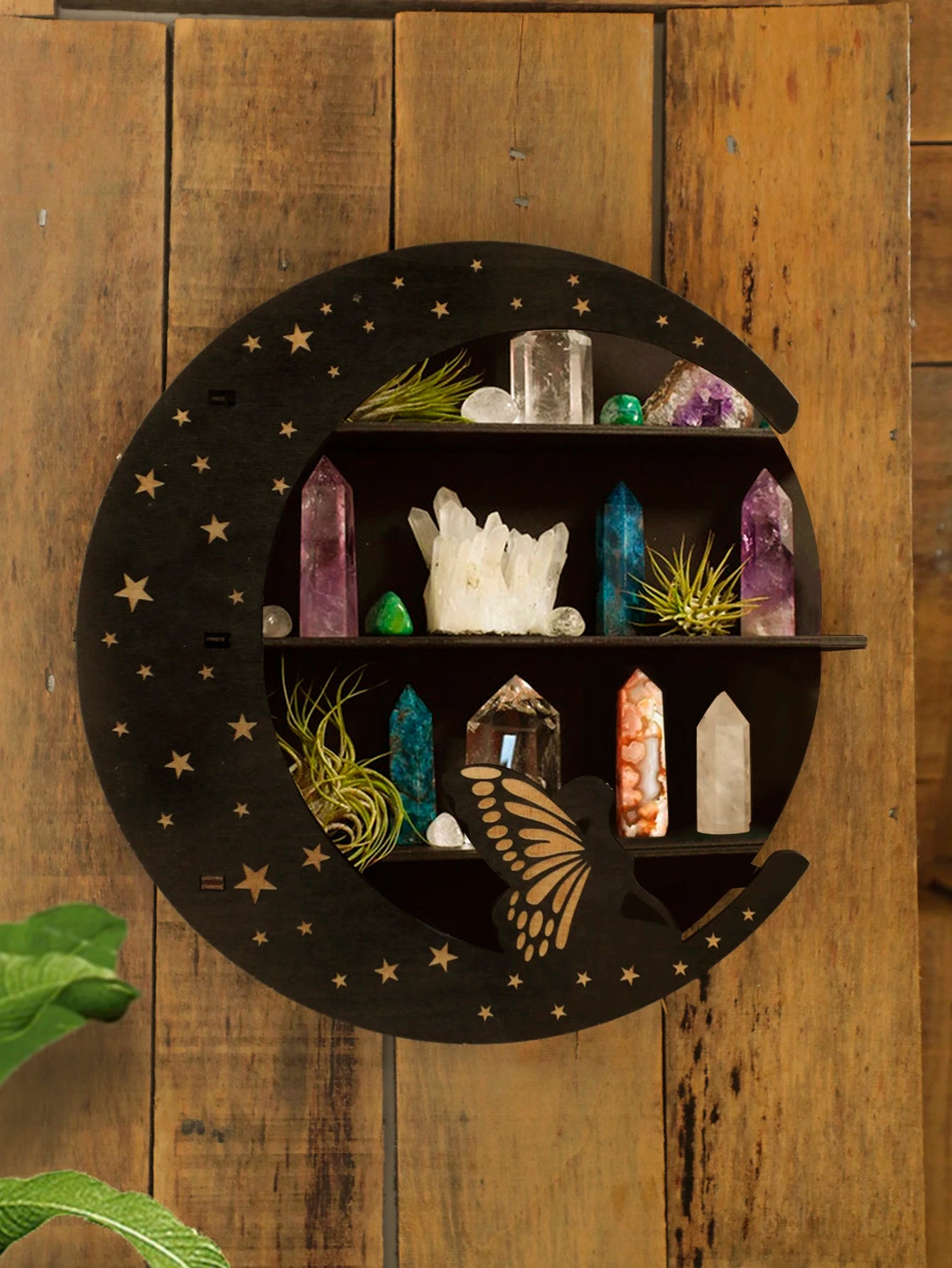 Moon Face Wooden Floating Shelf - Boho Wall Decor