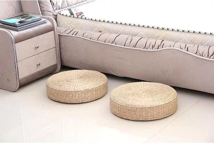 Hot 40cm*40cm Handmade Woven Natural Straw Round Pouf Tatami Cushion Floor Japanese Style Cushion Home Textile