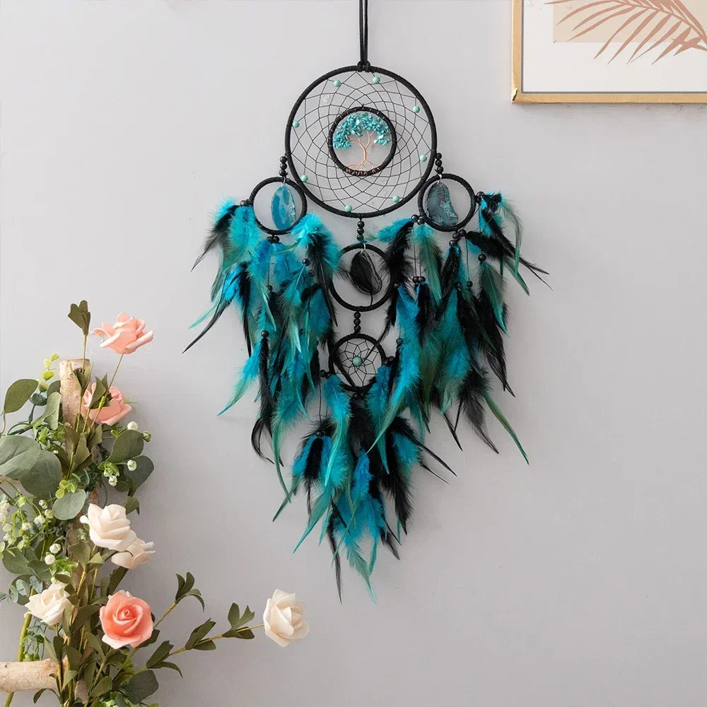 Handmade Dream-Catchers Hanging with Rattan Bead Feathers Wall Car Decoration Ornament Dreamcatchers Decoration Wind Chimes