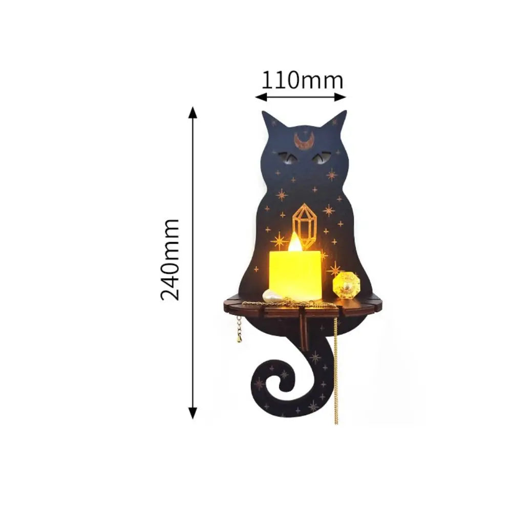 Owl Carved Wooden Candle Holder and Crystal Display Shelf