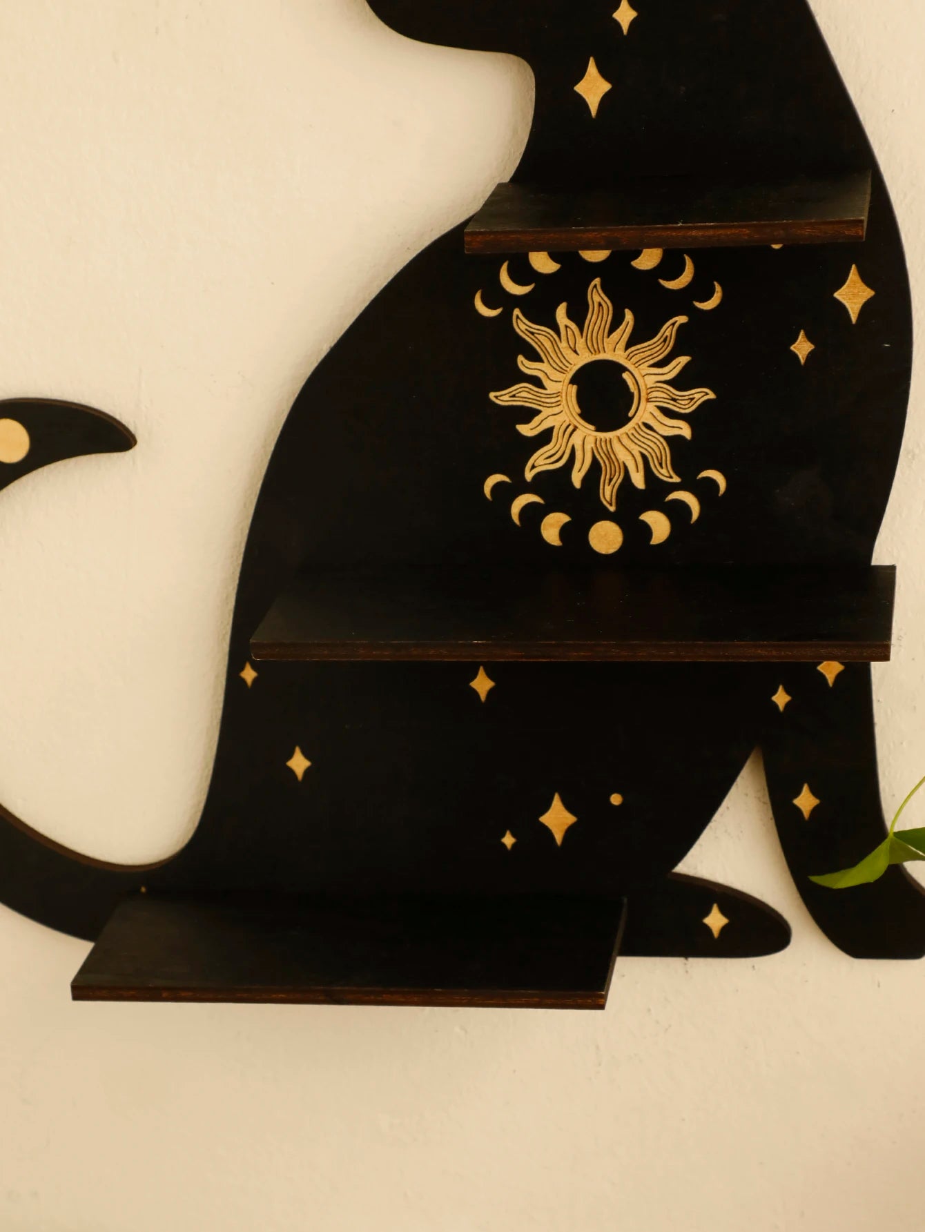 Black Cat Moon Phase Wooden Shelf for Witchy Home Decor