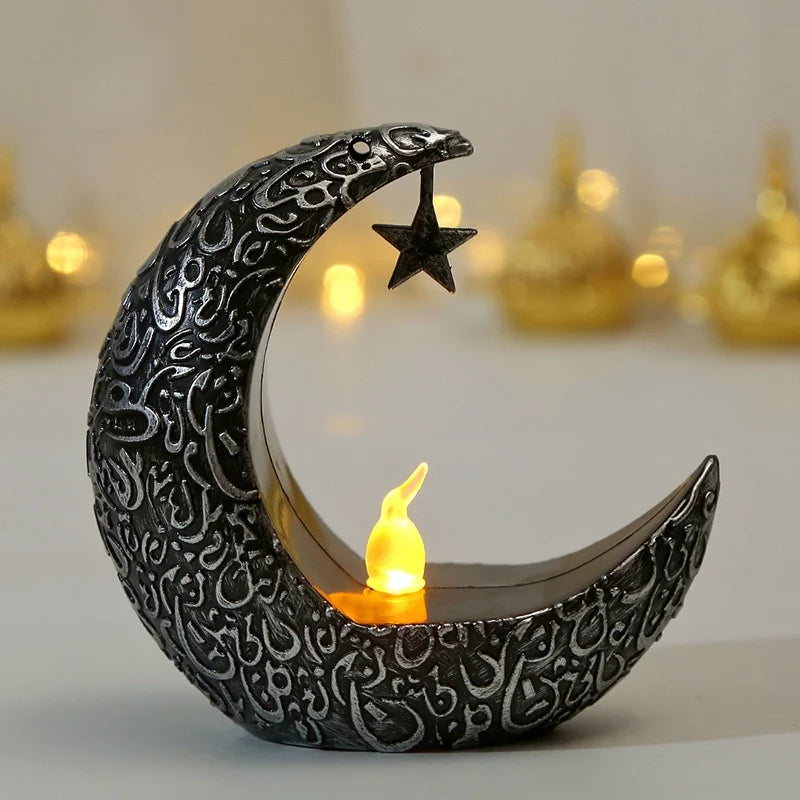 EID Mubarak Star & Moon LED Candlestick Lamp - Ramadan Home Decor