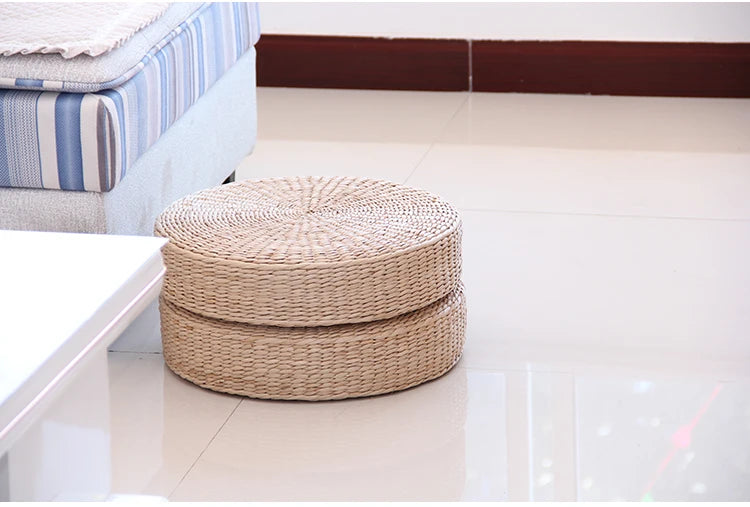 Hot 40cm*40cm Handmade Woven Natural Straw Round Pouf Tatami Cushion Floor Japanese Style Cushion Home Textile