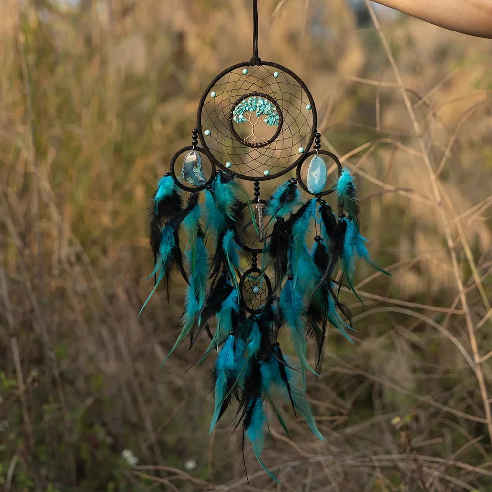 Handmade Dream-Catchers Hanging with Rattan Bead Feathers Wall Car Decoration Ornament Dreamcatchers Decoration Wind Chimes