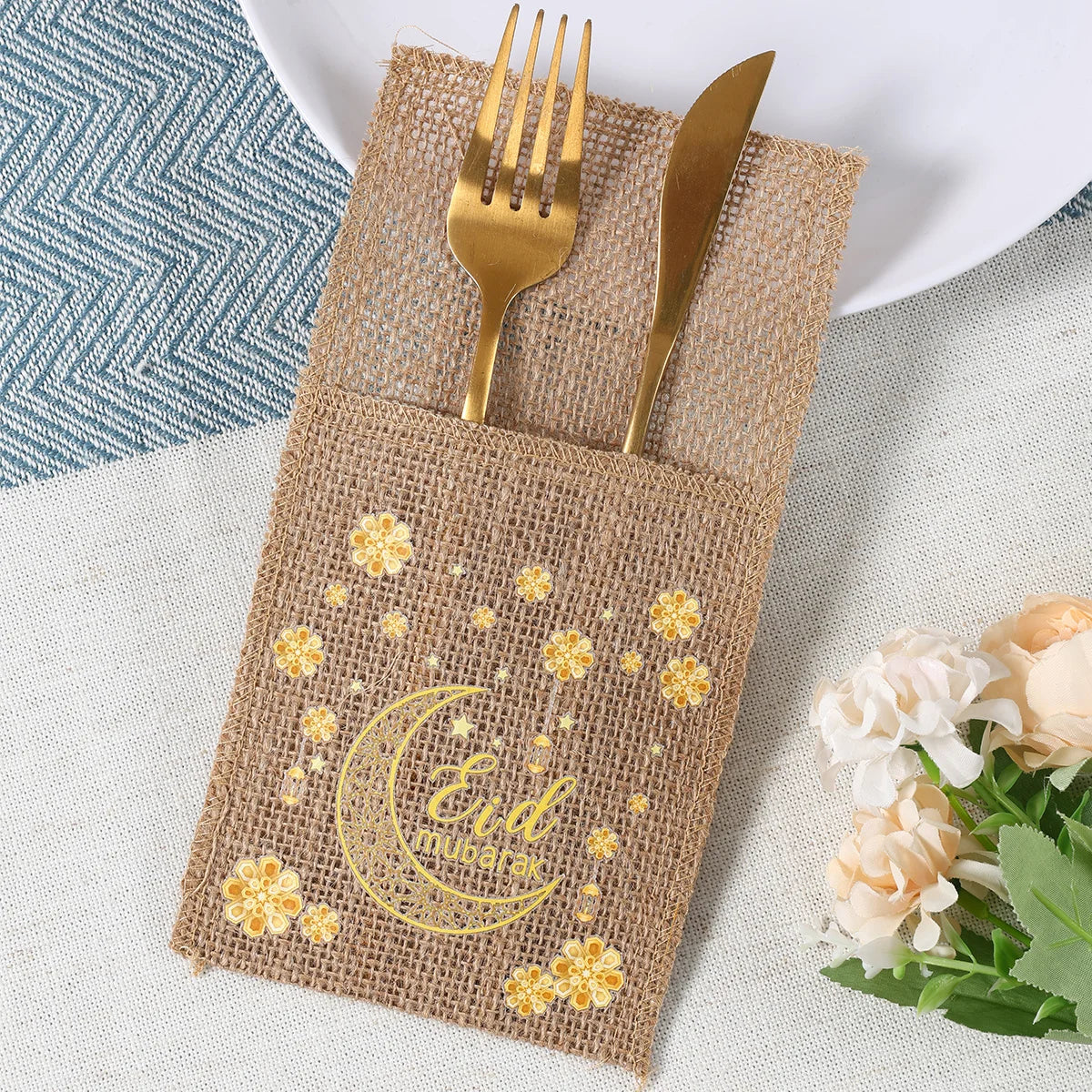 EID Mubarak 2025 Moon & Star Tableware Bags - Ramadan & Eid Al Adha Decor