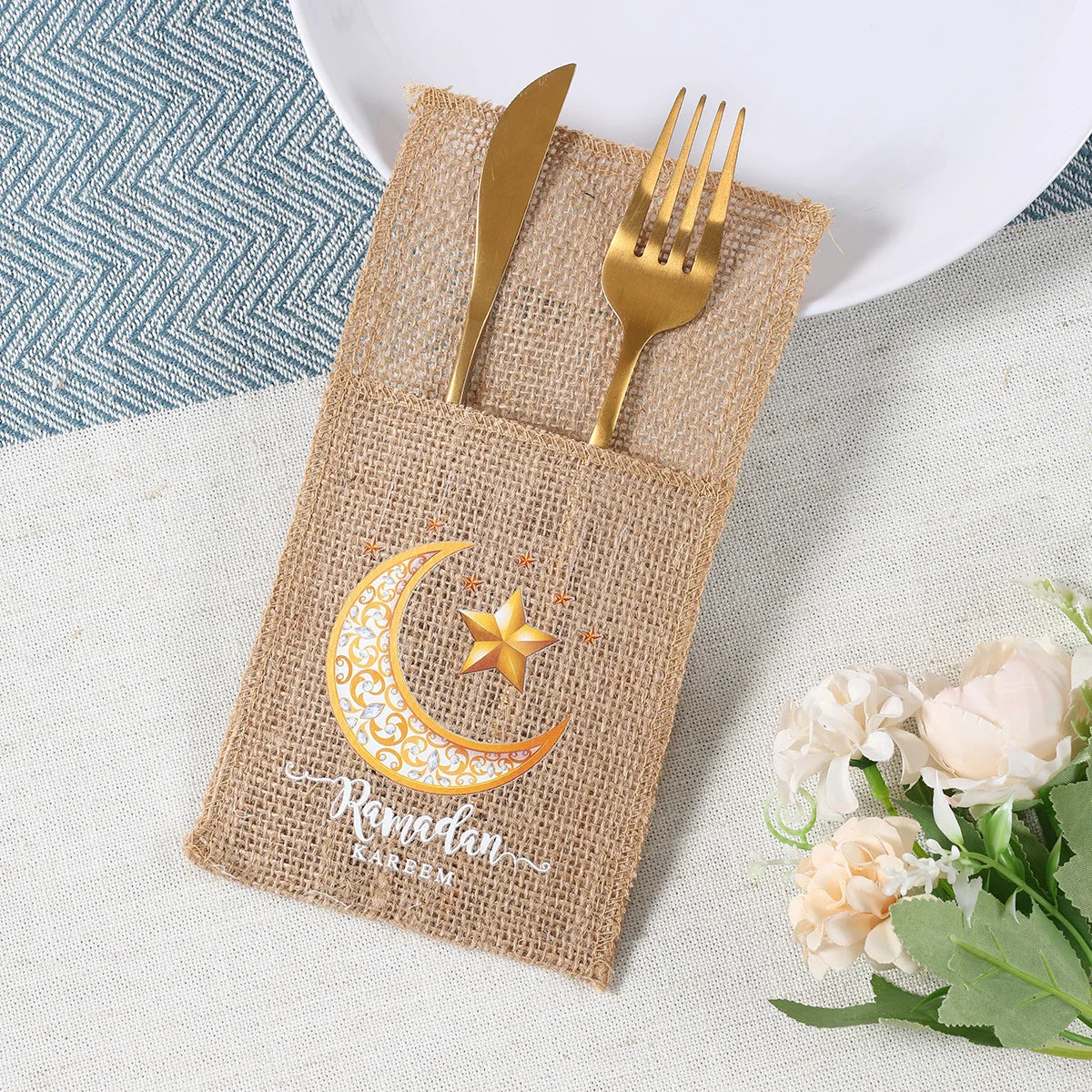 EID Mubarak 2025 Moon & Star Tableware Bags - Ramadan & Eid Al Adha Decor