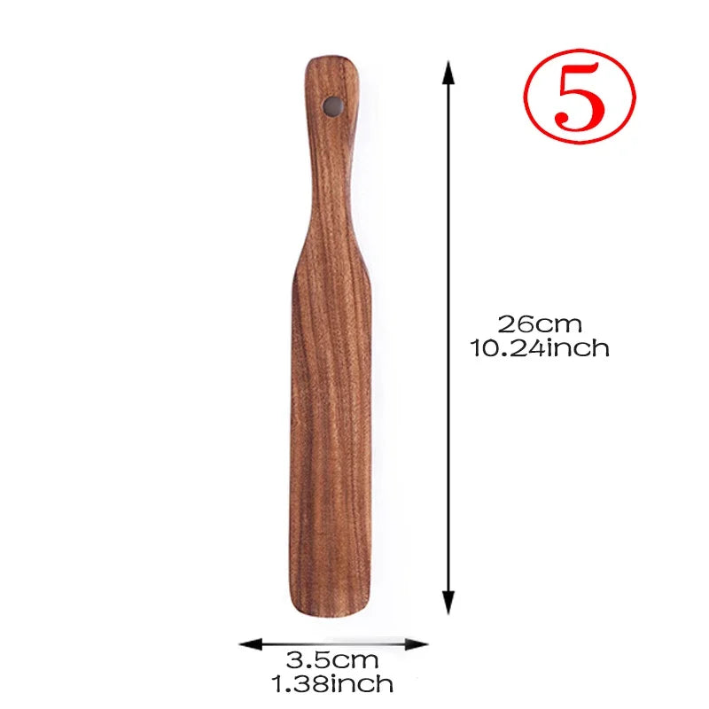 Juego de utensilios de cocina de madera de teca tailandesa de 7 piezas: colador de arroz, espumadera y cucharas para cocinar; ecológico y reutilizable