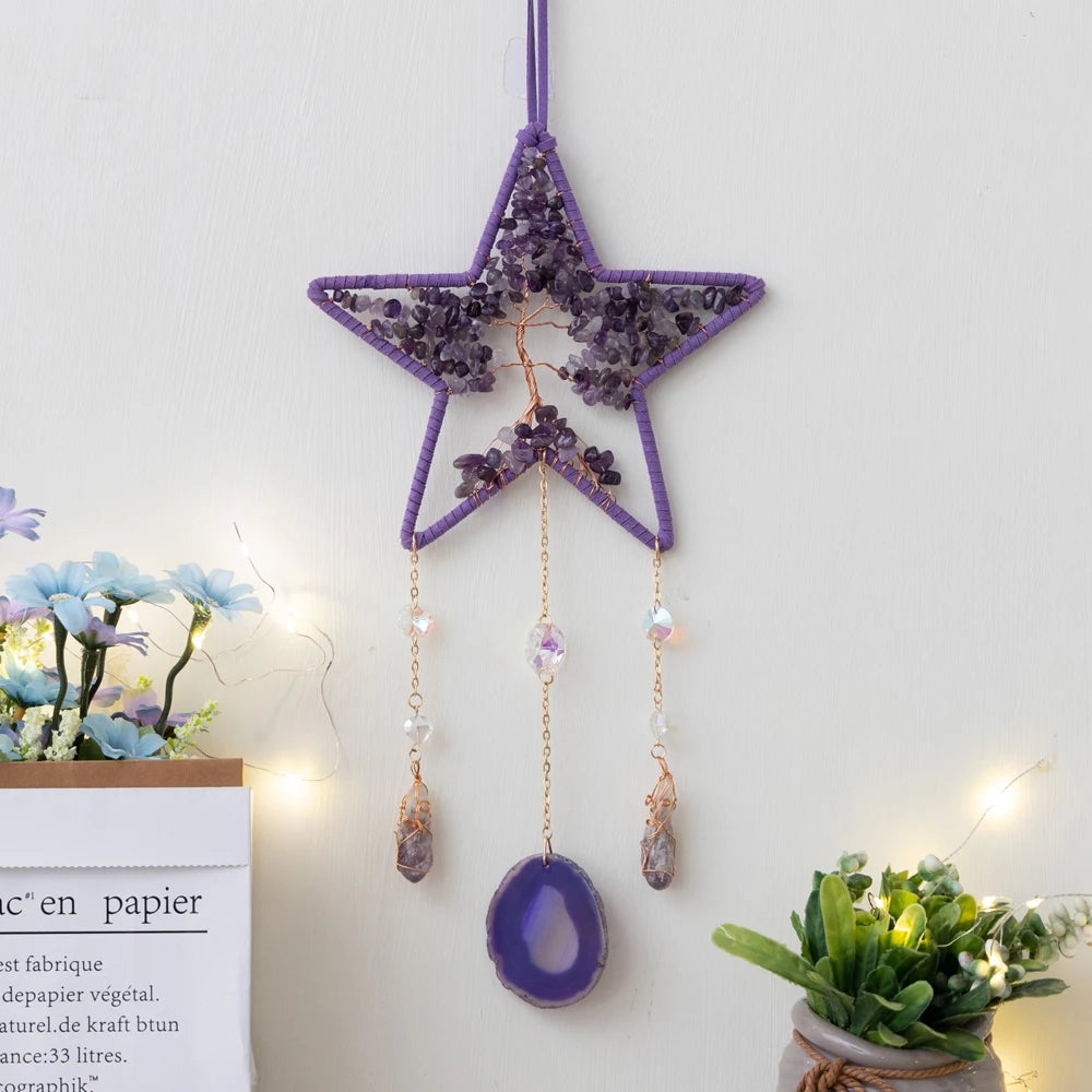 Agate Crystal 7 Chakras Gemstone Dream Catcher Natural Agate Bedroom Wall Hanging Crystal Dream Catcher Home Craft Decorations