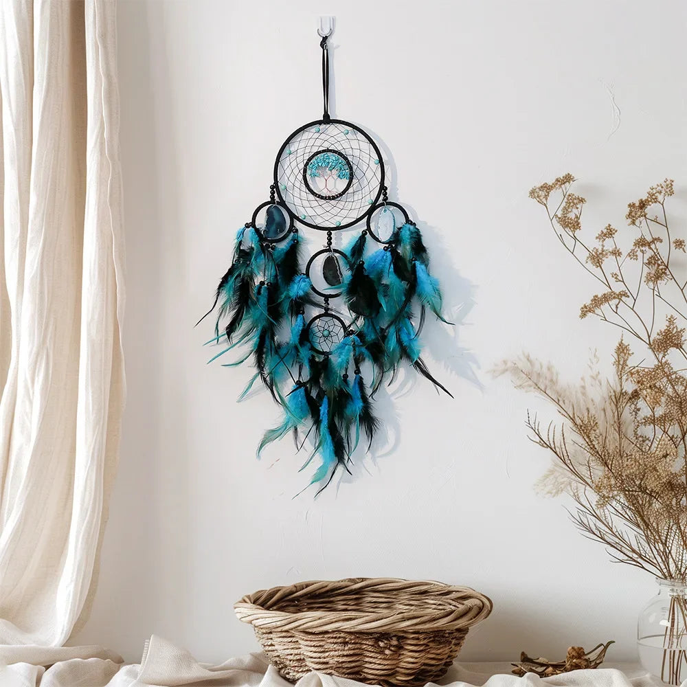 Handmade Dream-Catchers Hanging with Rattan Bead Feathers Wall Car Decoration Ornament Dreamcatchers Decoration Wind Chimes