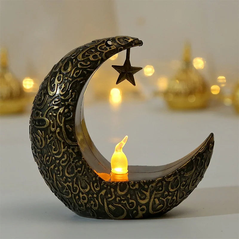 EID Mubarak Star & Moon LED Candlestick Lamp - Ramadan Home Decor