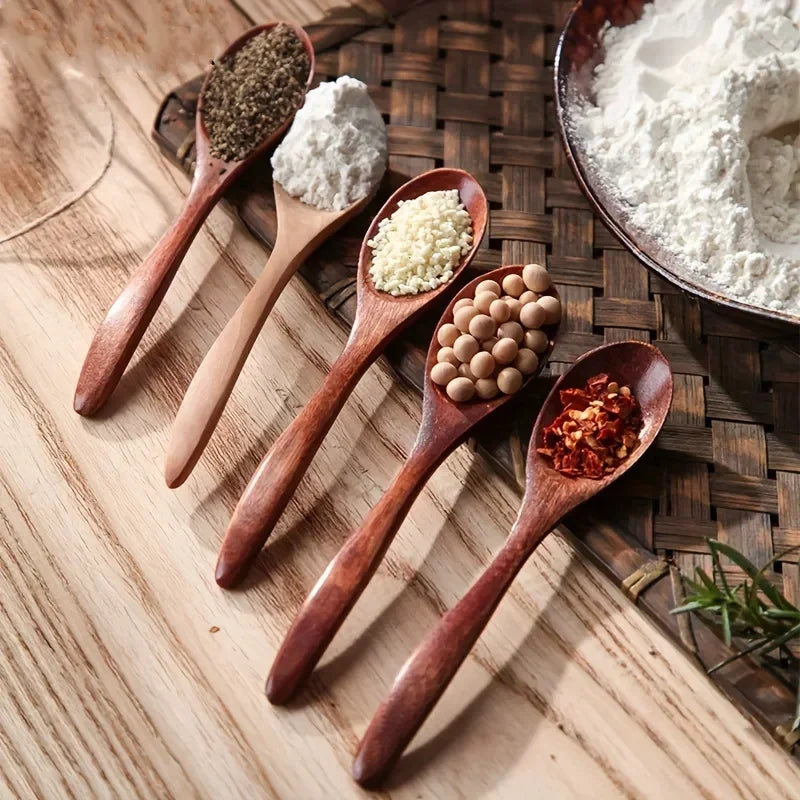 6-Piece Wooden Tea & Coffee Spoon Set - Long, Small, and Dessert Spoons