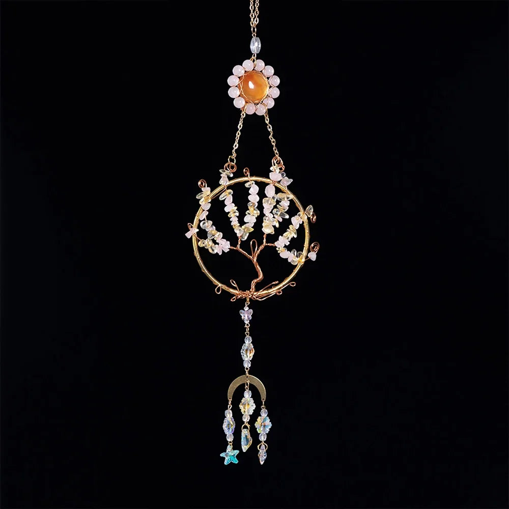 Agate Crystal 7 Chakras Gemstone Dream Catcher Natural Agate Bedroom Wall Hanging Crystal Dream Catcher Home Craft Decorations