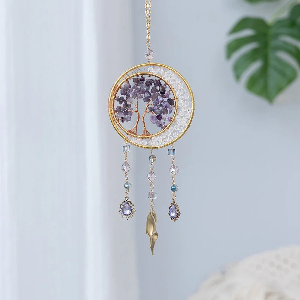 Agate Crystal 7 Chakras Gemstone Dream Catcher Natural Agate Bedroom Wall Hanging Crystal Dream Catcher Home Craft Decorations