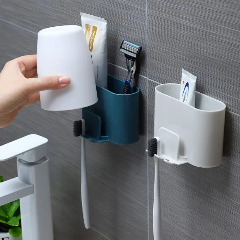 Punch-Free Wall-Mounted Toothbrush & Shaver Holder