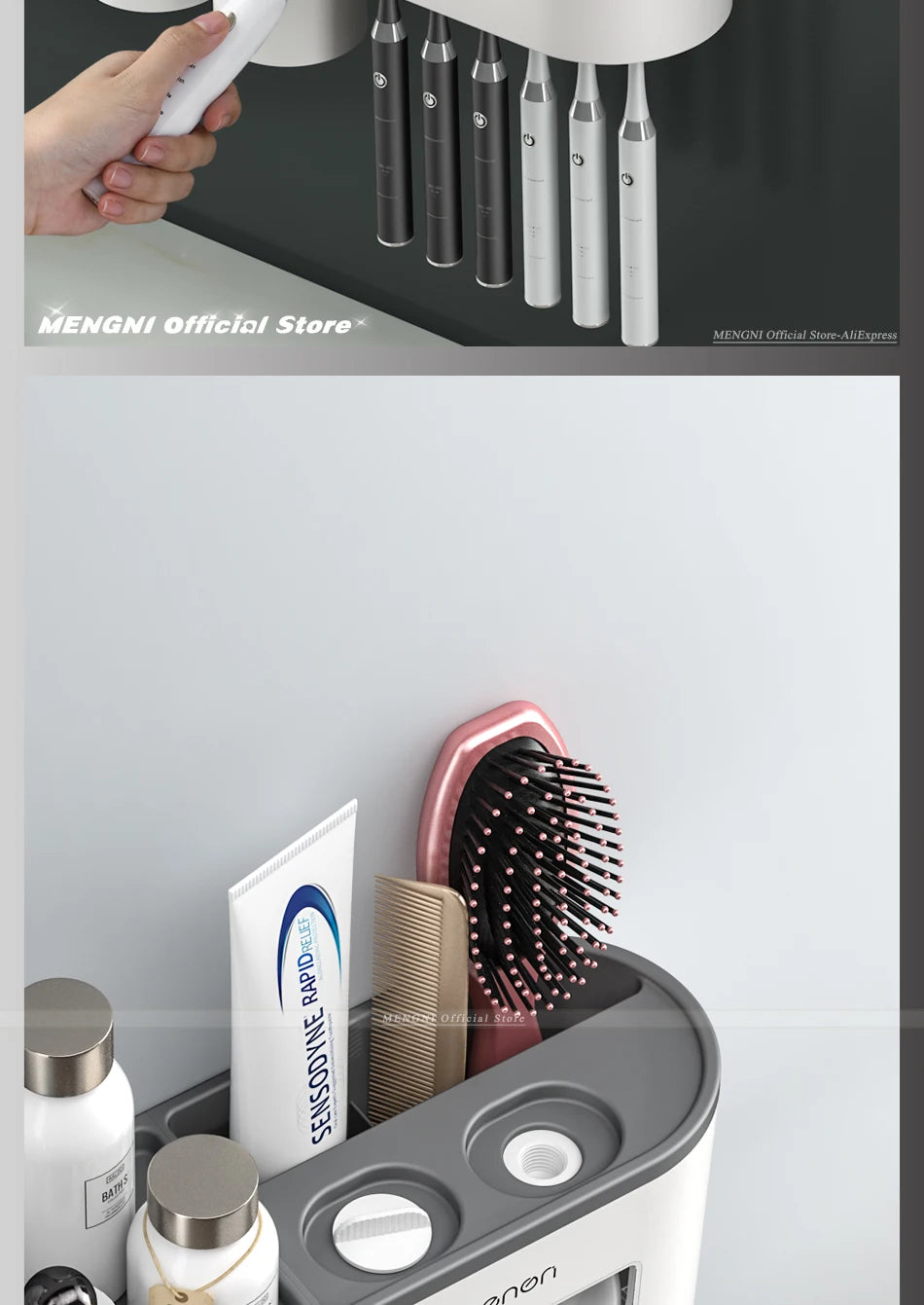 Magnetic Inverted Toothbrush Holder with Automatic Toothpaste Squeezer.