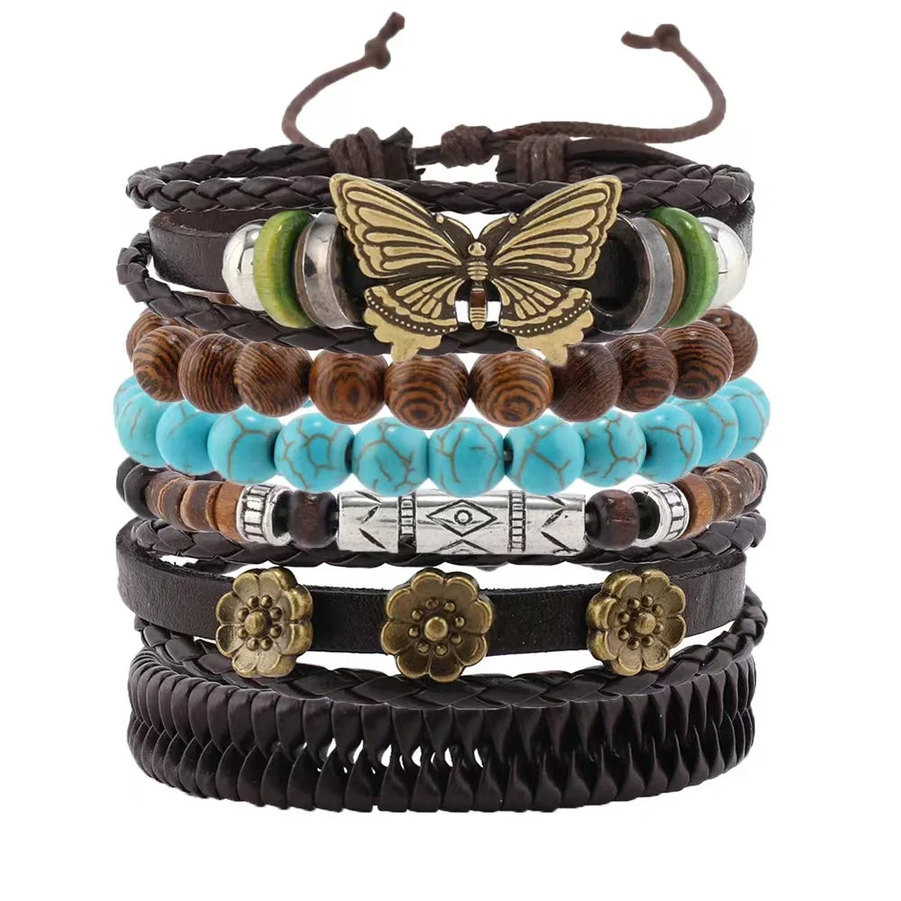 Bohemian Charm Bracelets Set: Feather, Evil Eye, Hamsa Hand & More