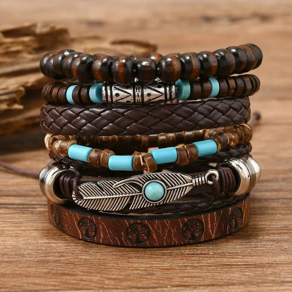 Bohemian Charm Bracelets Set: Feather, Evil Eye, Hamsa Hand & More