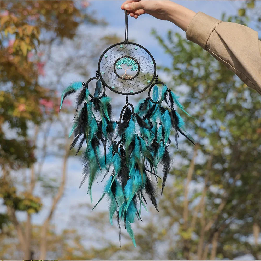 Handmade Dream-Catchers Hanging with Rattan Bead Feathers Wall Car Decoration Ornament Dreamcatchers Decoration Wind Chimes