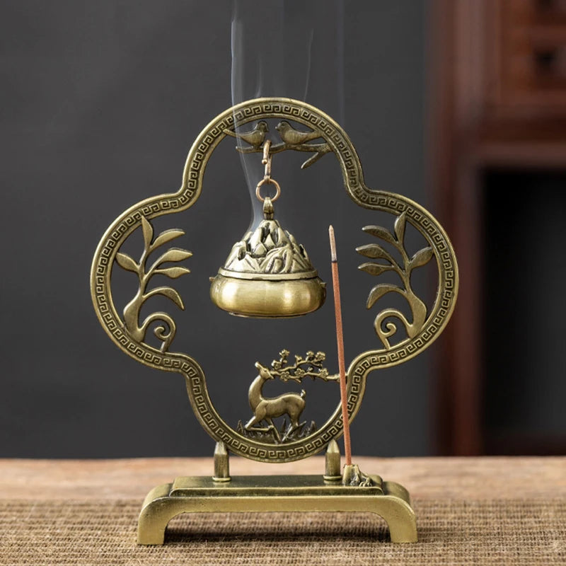 Retro Lotus Flower Incense Burner - Hanging Zinc Alloy