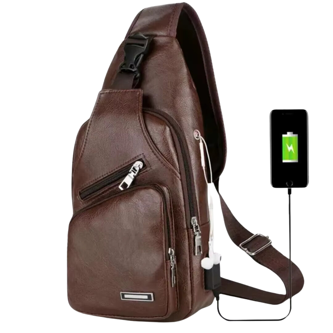 Stylish PU Men's USB Charging Crossbody Bag