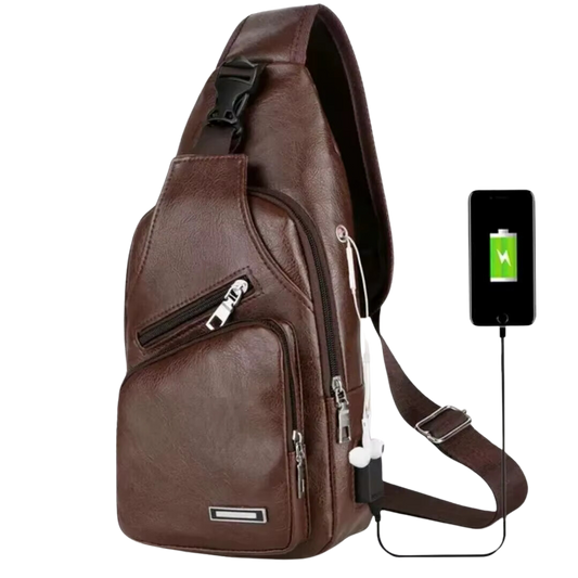 Stylish PU Men's USB Charging Crossbody Bag