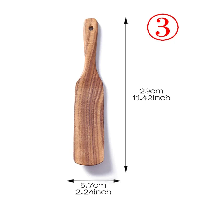 Juego de utensilios de cocina de madera de teca tailandesa de 7 piezas: colador de arroz, espumadera y cucharas para cocinar; ecológico y reutilizable